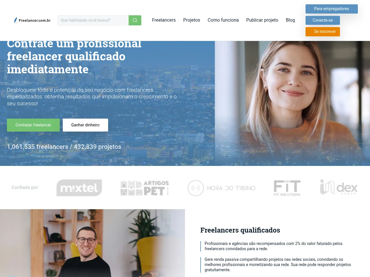 Freelancer.com.br job board platform screenshot showing job search interface