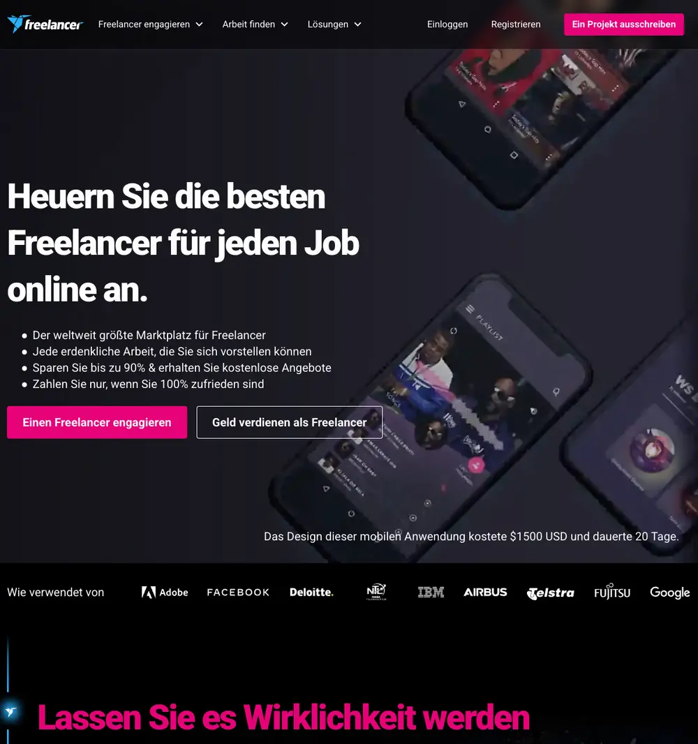 Freelancer job board platform screenshot showing job search interface