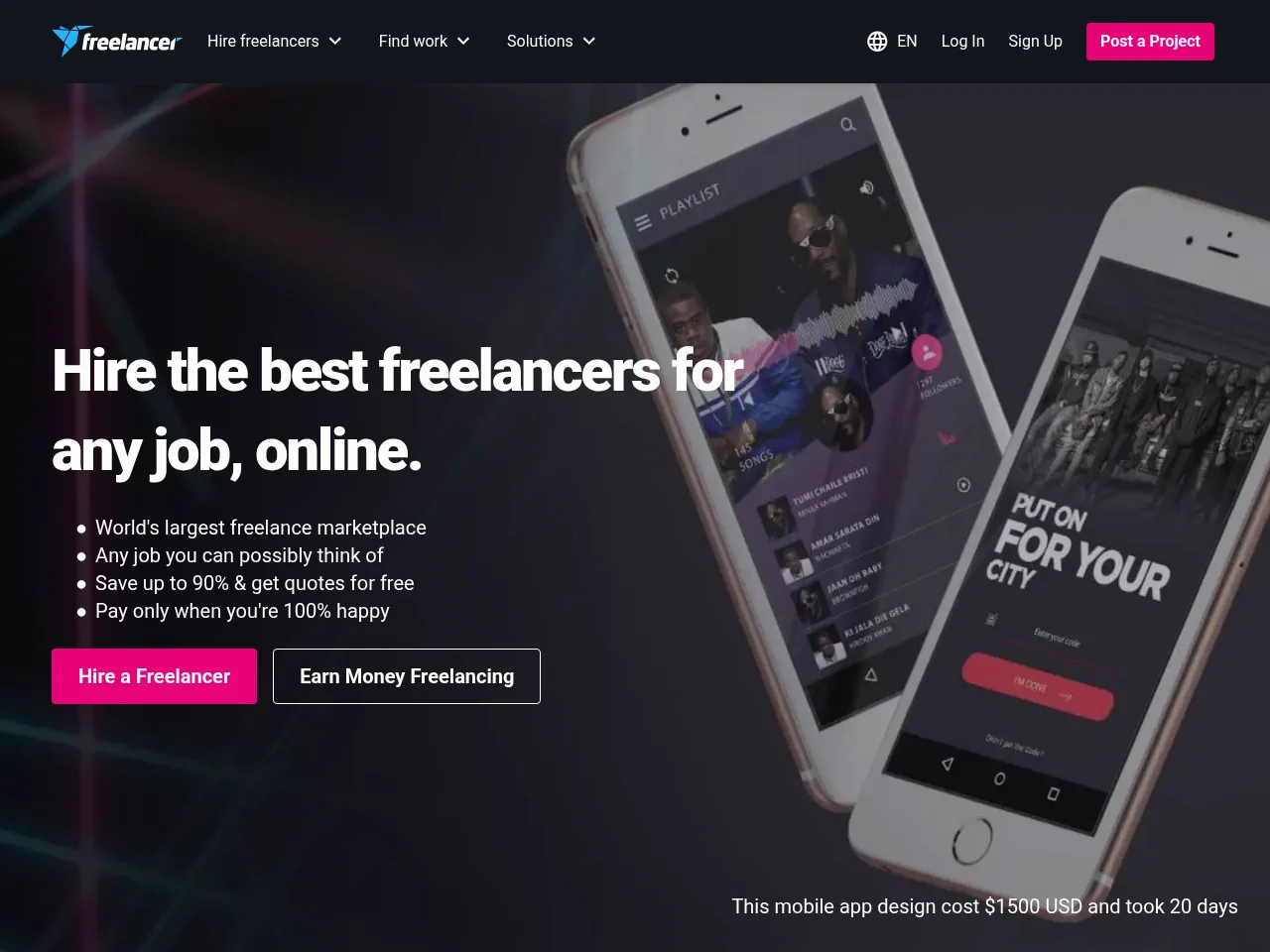 Freelancer job board platform screenshot showing job search interface