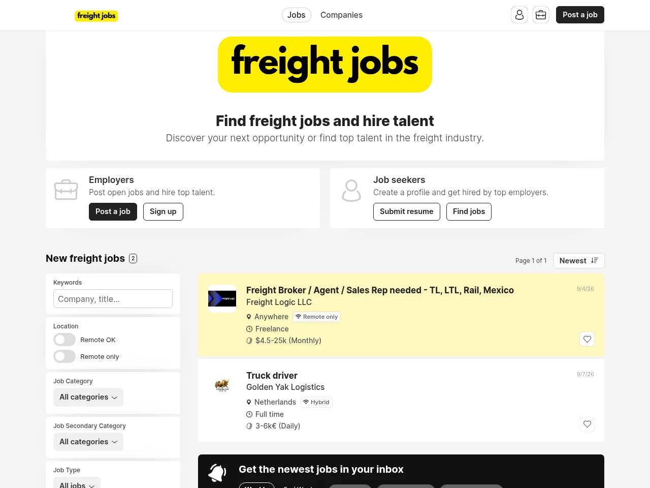 Freight Jobs screenshot Freight Jobs job board platform screenshot showing job search interface