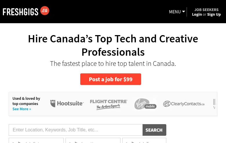 FreshGigs.ca screenshot FreshGigs.ca job board platform screenshot showing job search interface