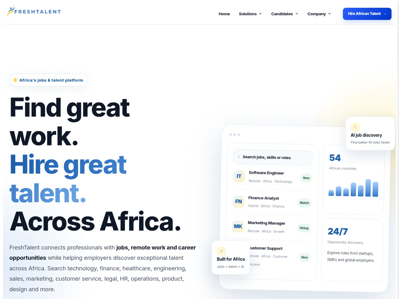 FreshTalent Africa screenshot FreshTalent Africa job board platform screenshot showing job search interface