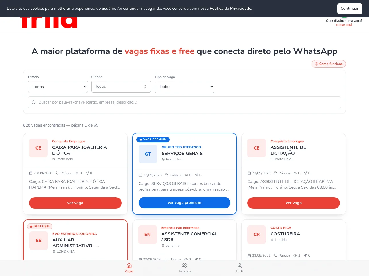 Frila Jobs (YouJobs) job board platform screenshot showing job search interface
