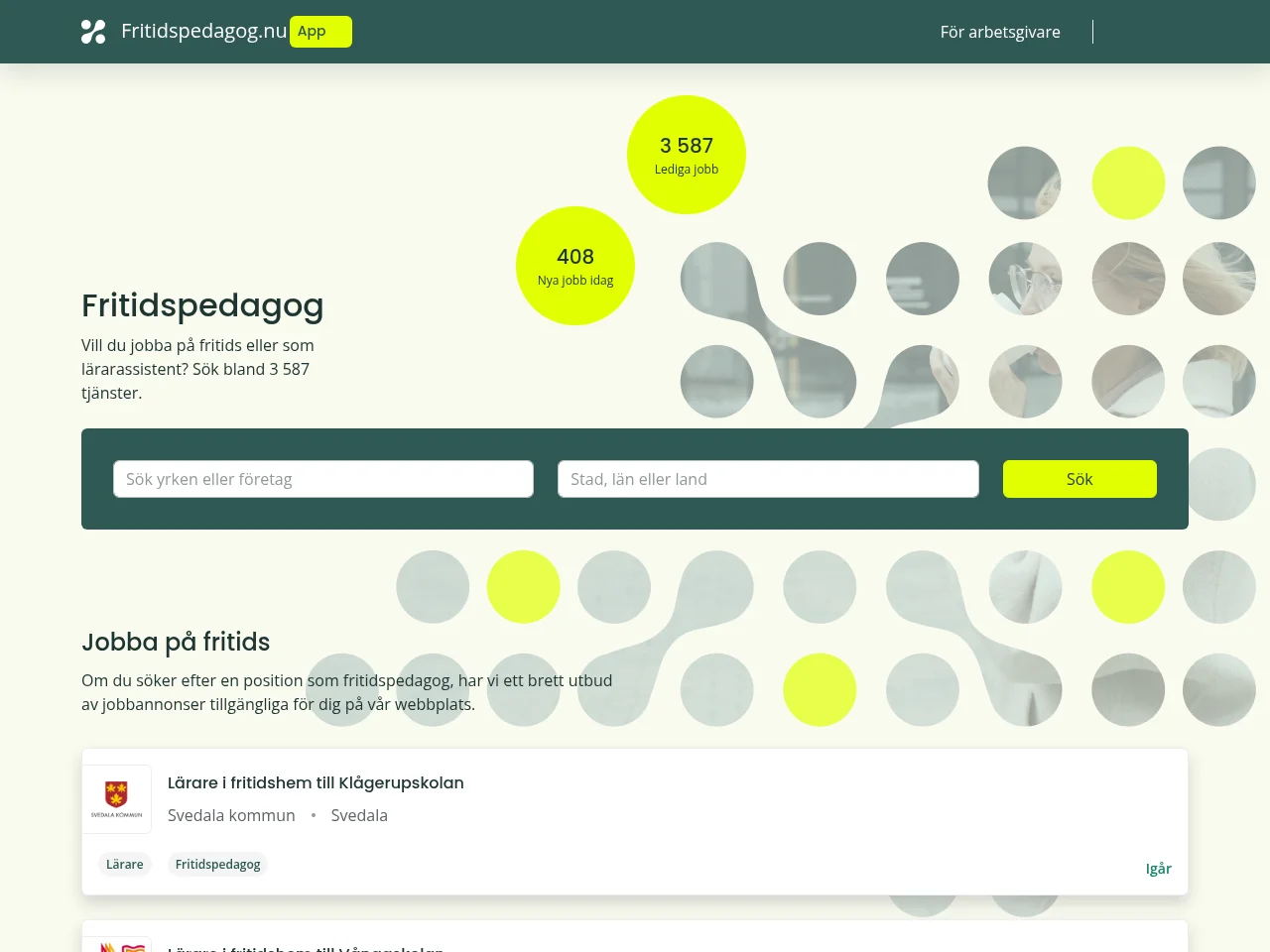 fritidspedagog.nu screenshot fritidspedagog.nu job board platform screenshot showing job search interface