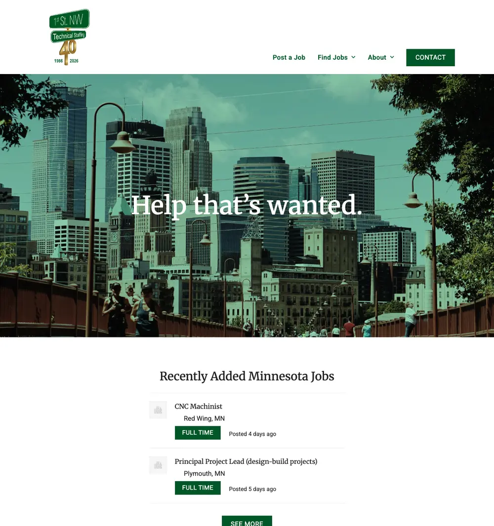 1st St. NW job board platform screenshot showing job search interface