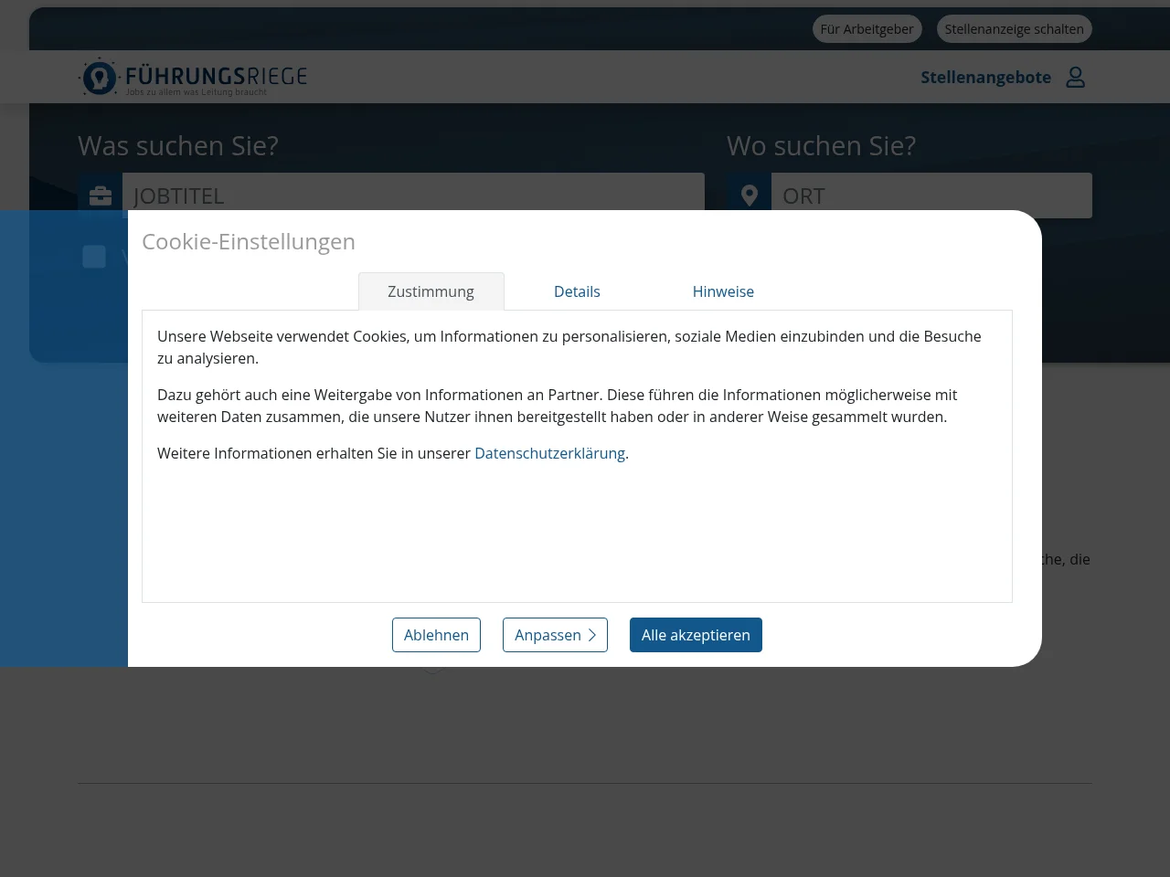 Führungsriege screenshot Führungsriege job board platform screenshot showing job search interface