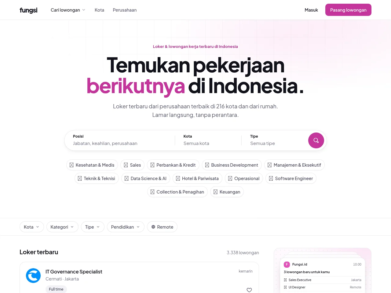Fungsi.id screenshot Fungsi.id job board platform screenshot showing job search interface