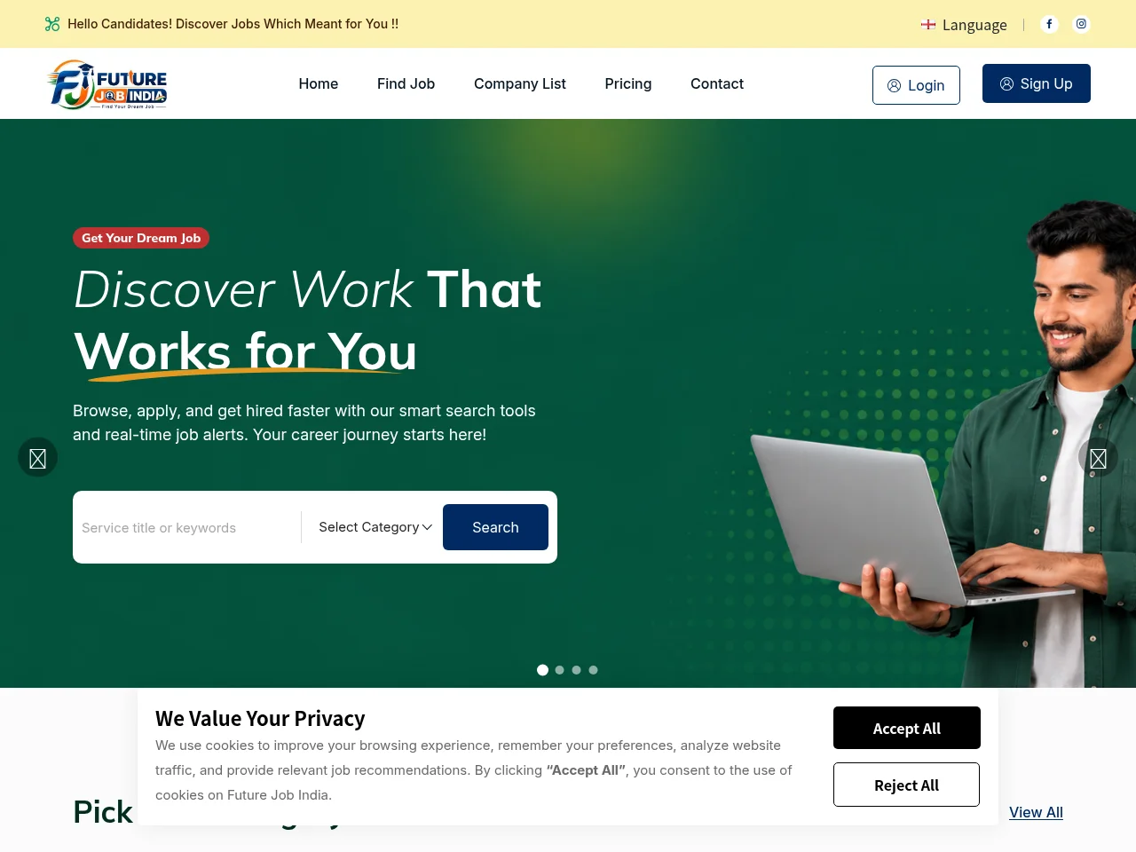 Future Job India screenshot Future Job India job board platform screenshot showing job search interface