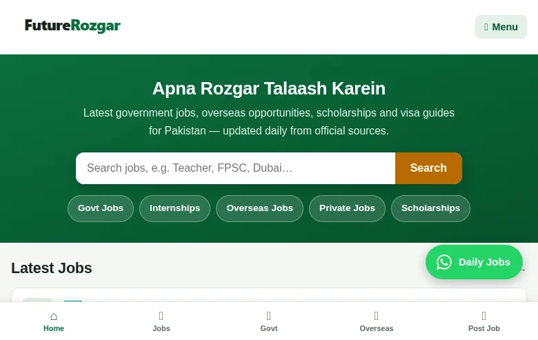 FutureRozgar screenshot FutureRozgar job board platform screenshot showing job search interface