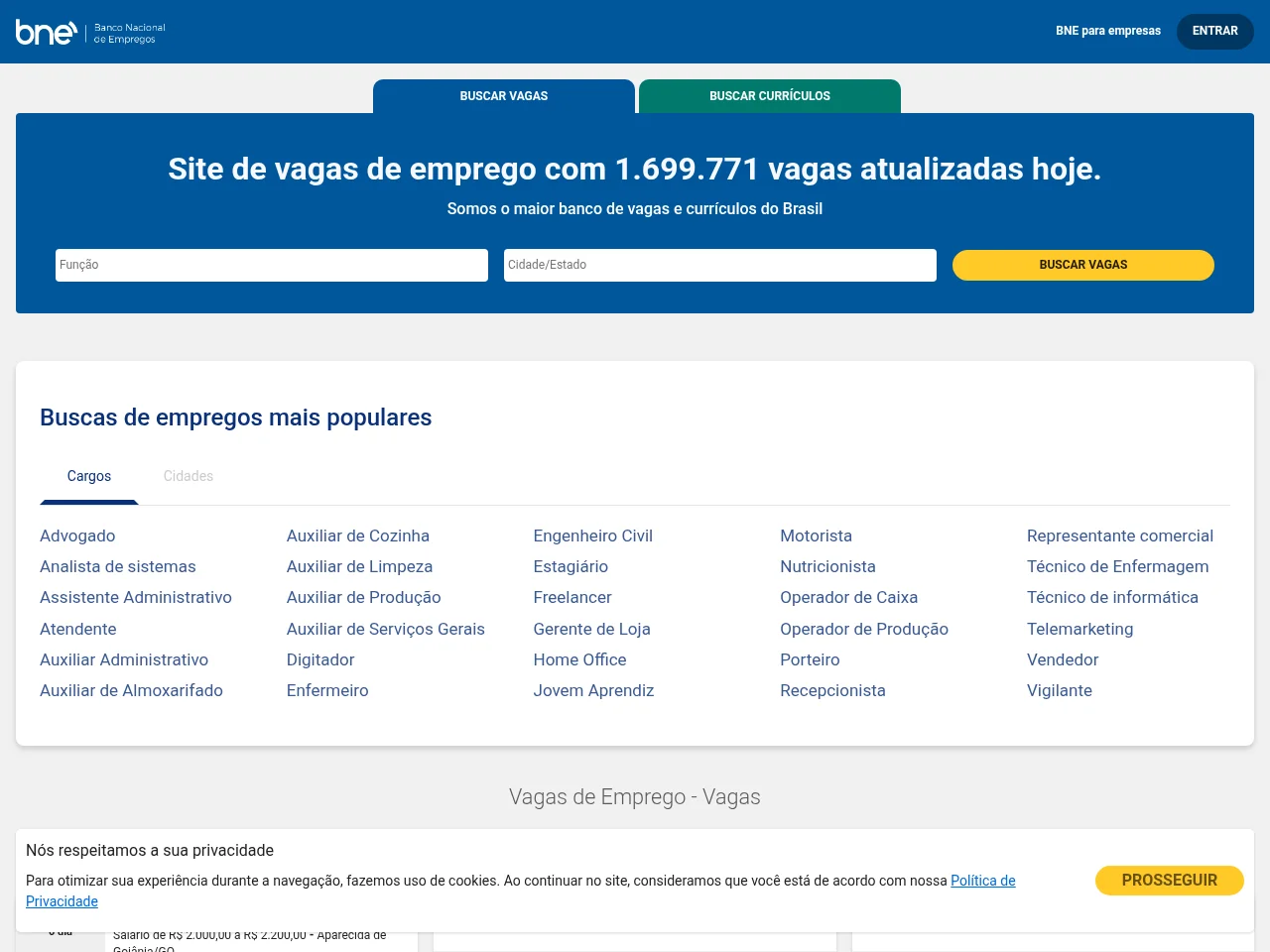 BNE job board platform screenshot showing job search interface