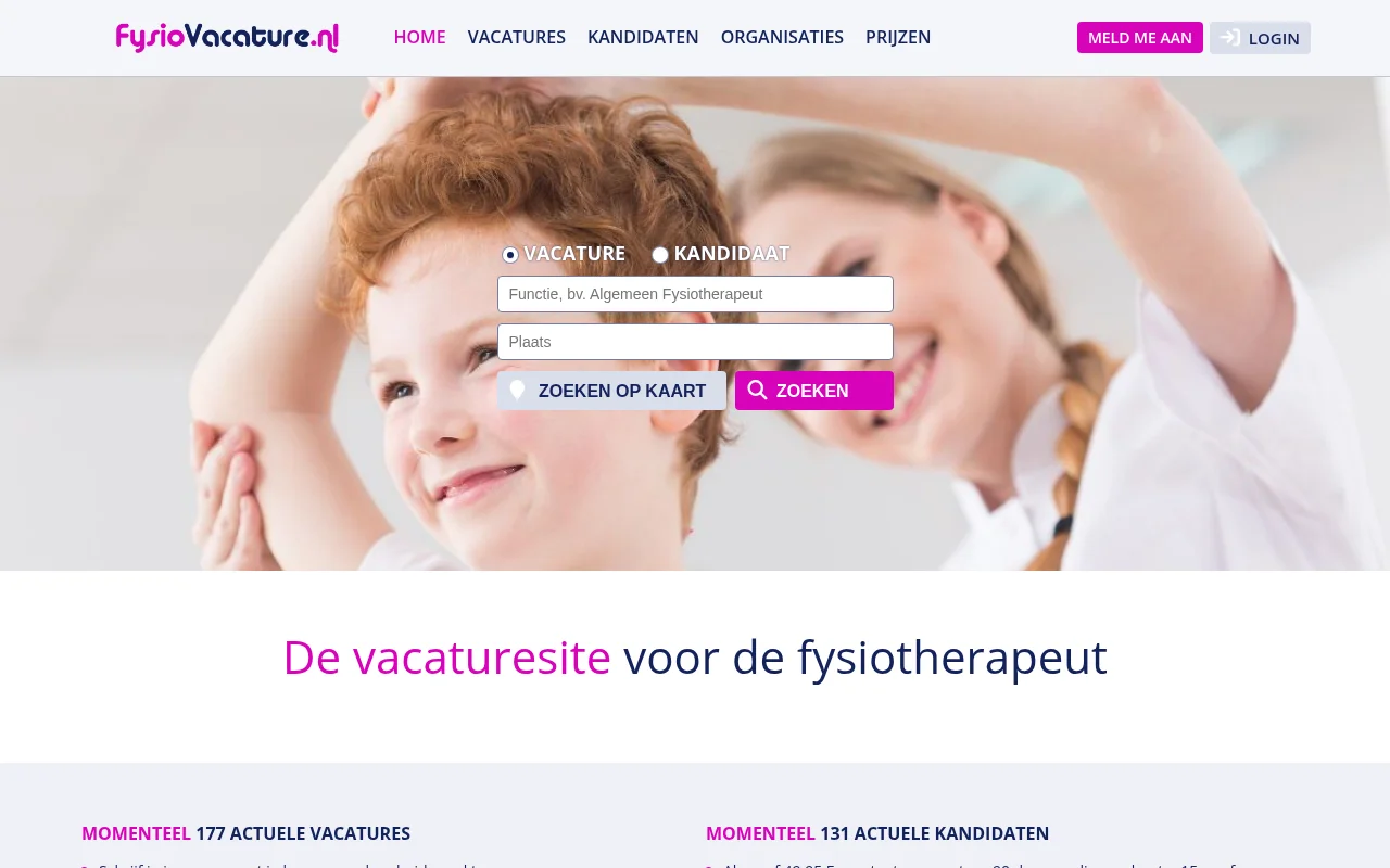 FysioVacature screenshot FysioVacature job board platform screenshot showing job search interface