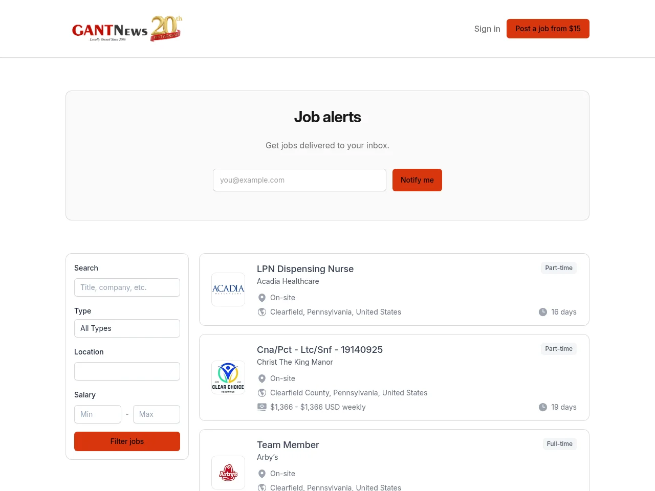 GANT Job Board job board platform screenshot showing job search interface