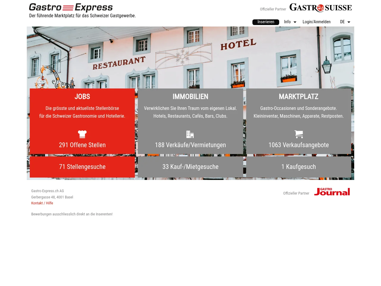 Gastro-Express job board platform screenshot showing job search interface