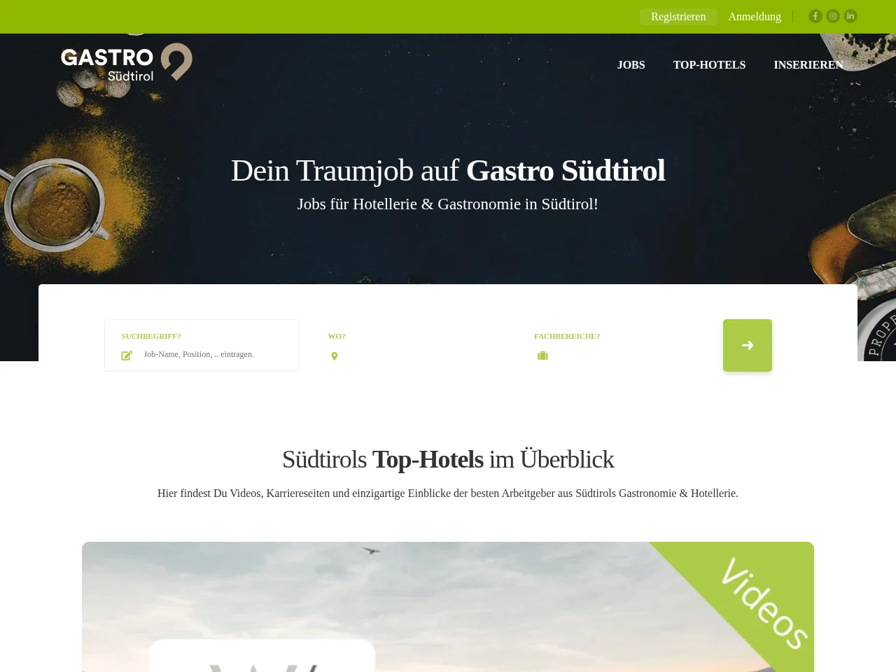 Gastro Südtirol screenshot Gastro Südtirol job board platform screenshot showing job search interface