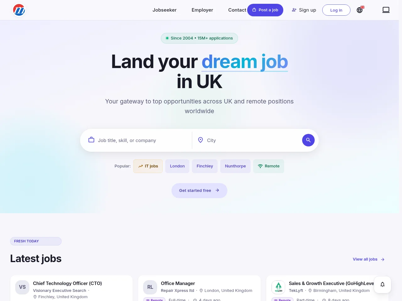 Mustakbil.com job board platform screenshot showing job search interface