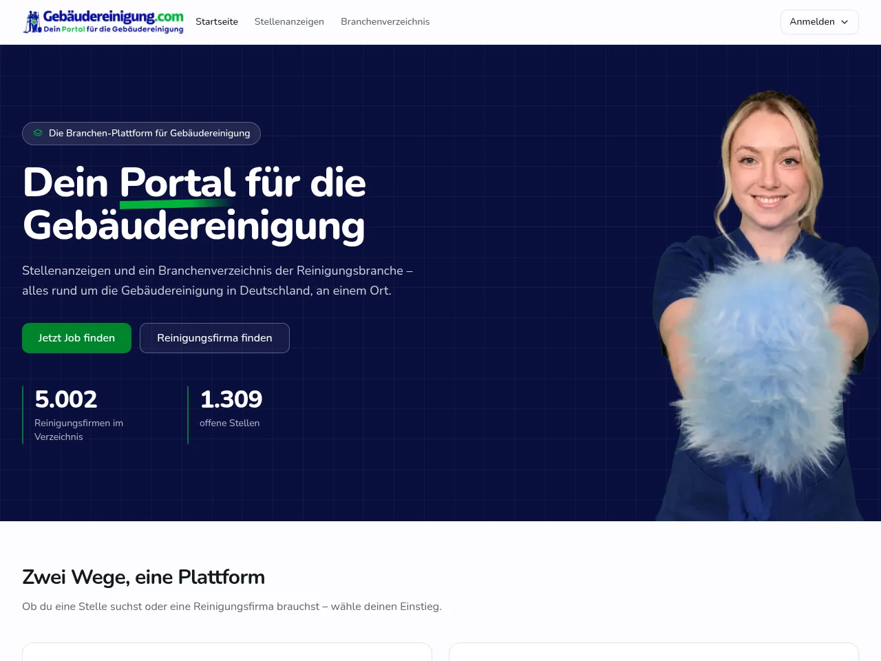 Gebäudereinigung.com job board platform screenshot showing job search interface