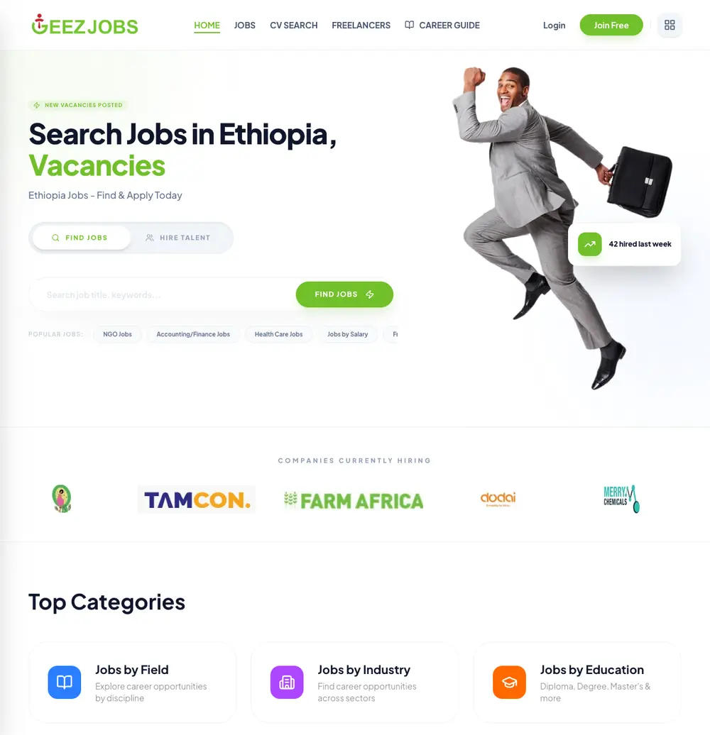 GeezJobs screenshot GeezJobs job board platform screenshot showing job search interface
