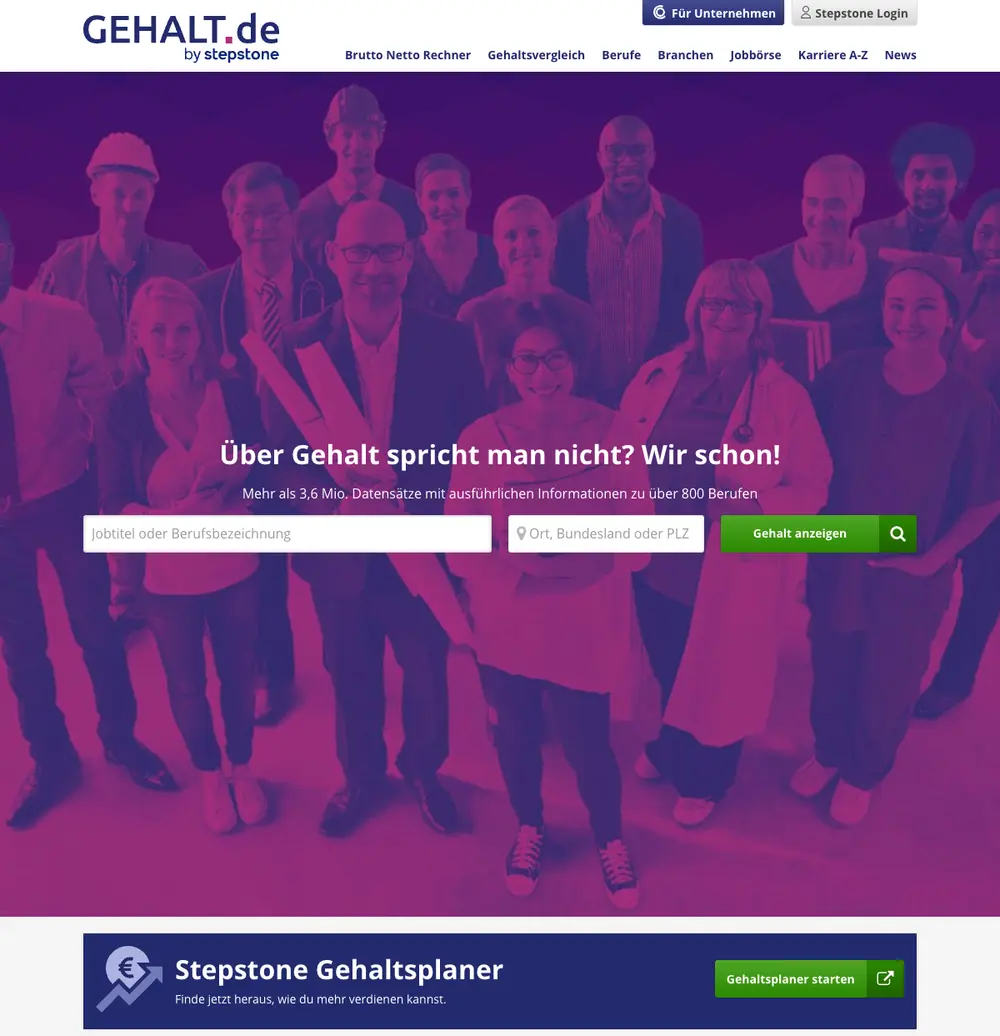 GEHALT.de job board platform screenshot showing job search interface