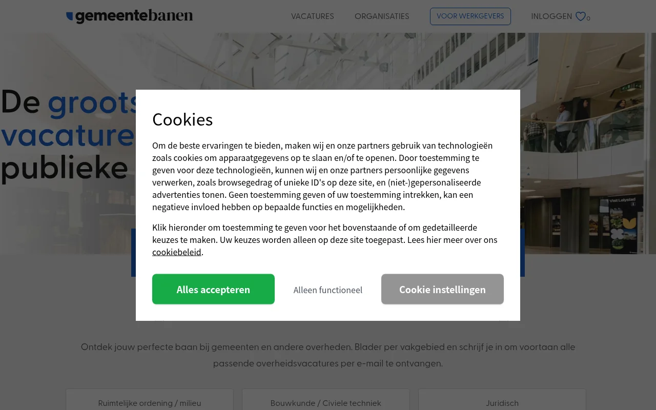 Gemeentebanen job board platform screenshot showing job search interface