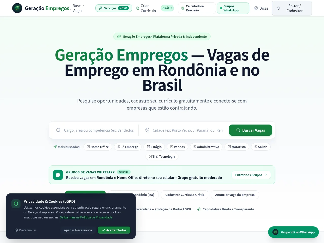 Geração Empregos screenshot Geração Empregos job board platform screenshot showing job search interface