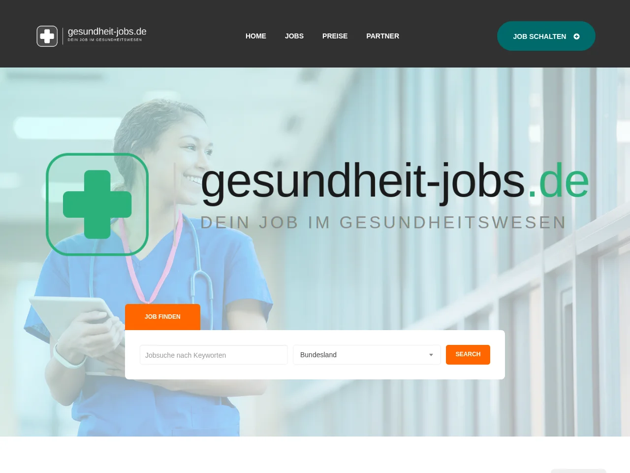 gesundheits-jobs.de job board platform screenshot showing job search interface