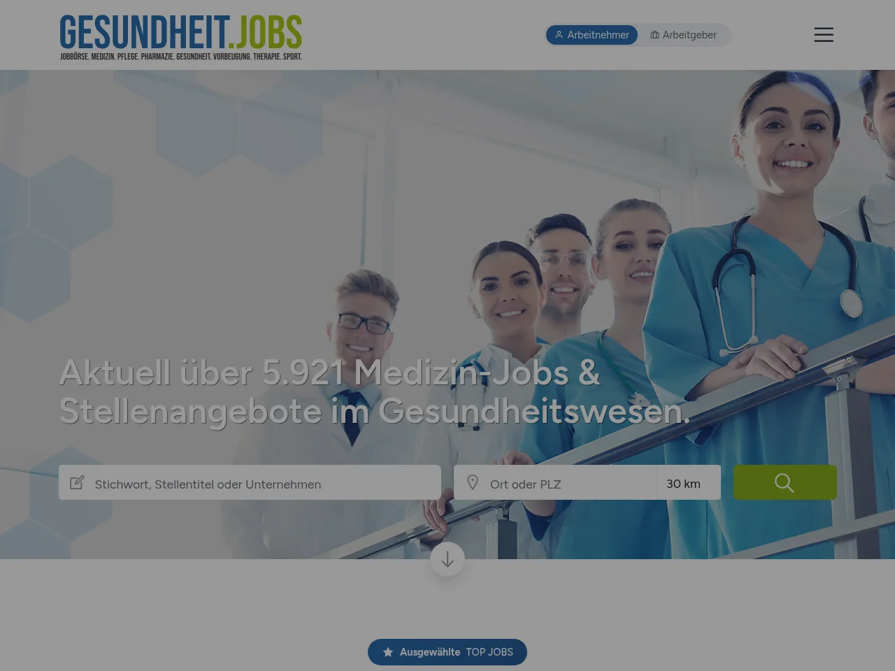 GESUNDHEIT.JOBS job board platform screenshot showing job search interface