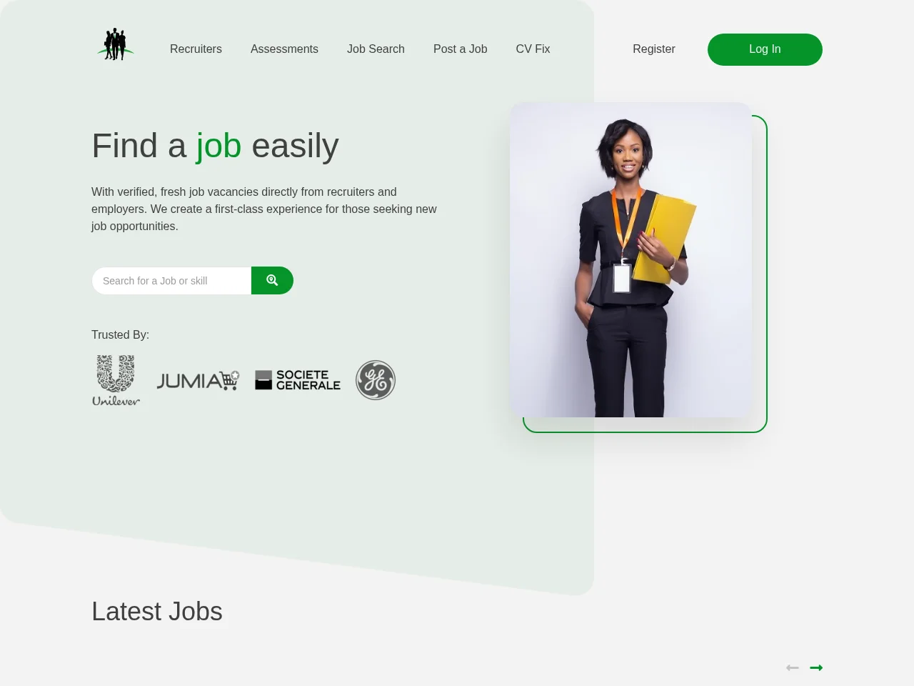 GetaJobGH job board platform screenshot showing job search interface