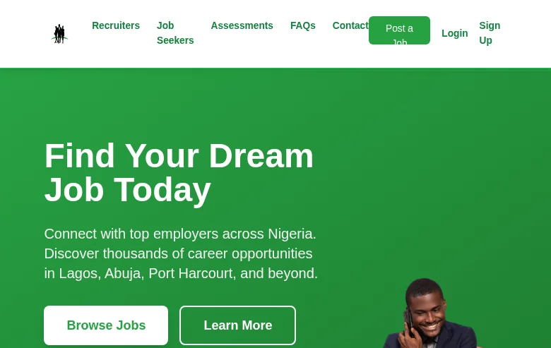GetAJobNG job board platform screenshot showing job search interface