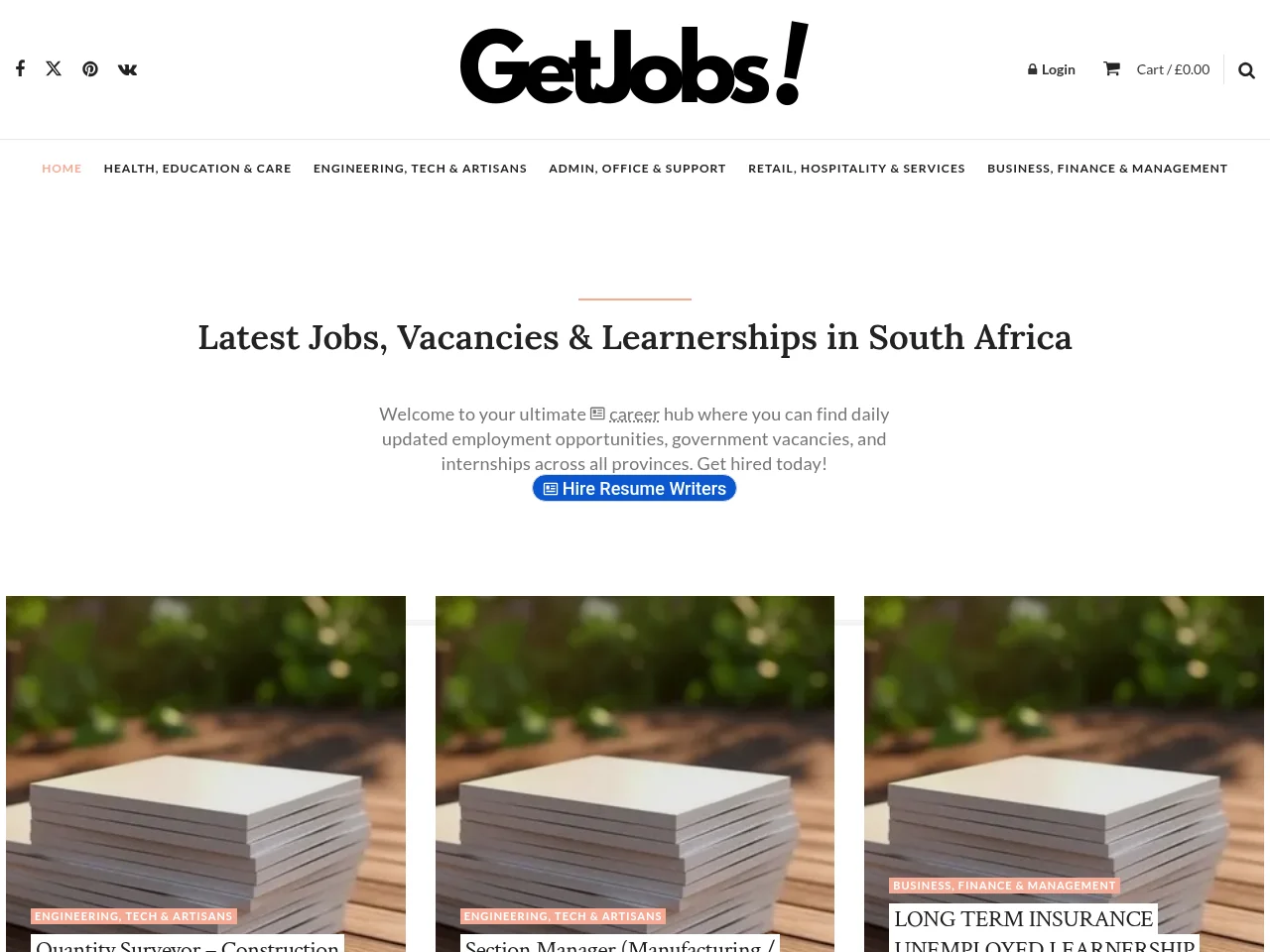 GetJobs.co.za job board platform screenshot showing job search interface