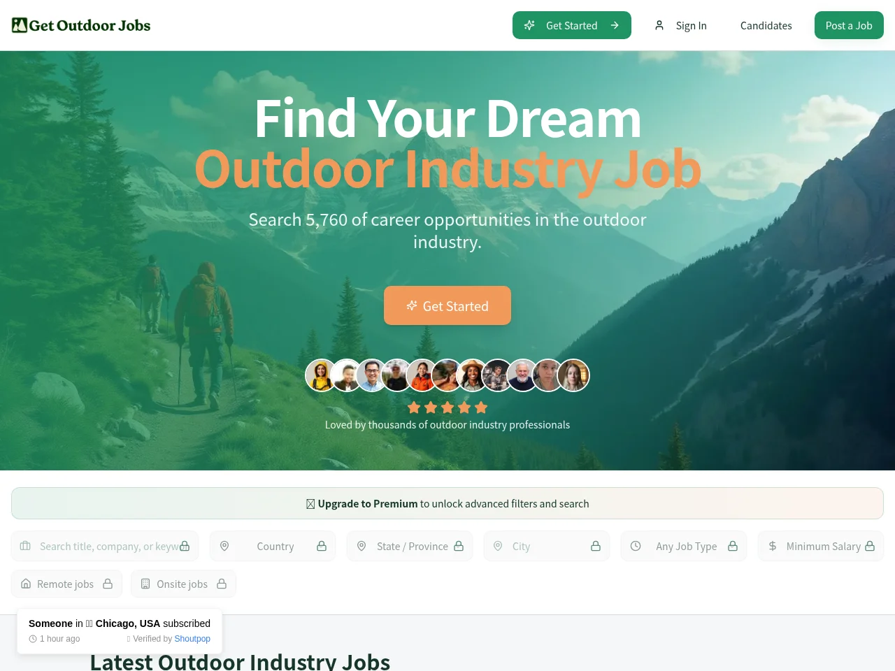 Get Outdoor Jobs screenshot Get Outdoor Jobs job board platform screenshot showing job search interface