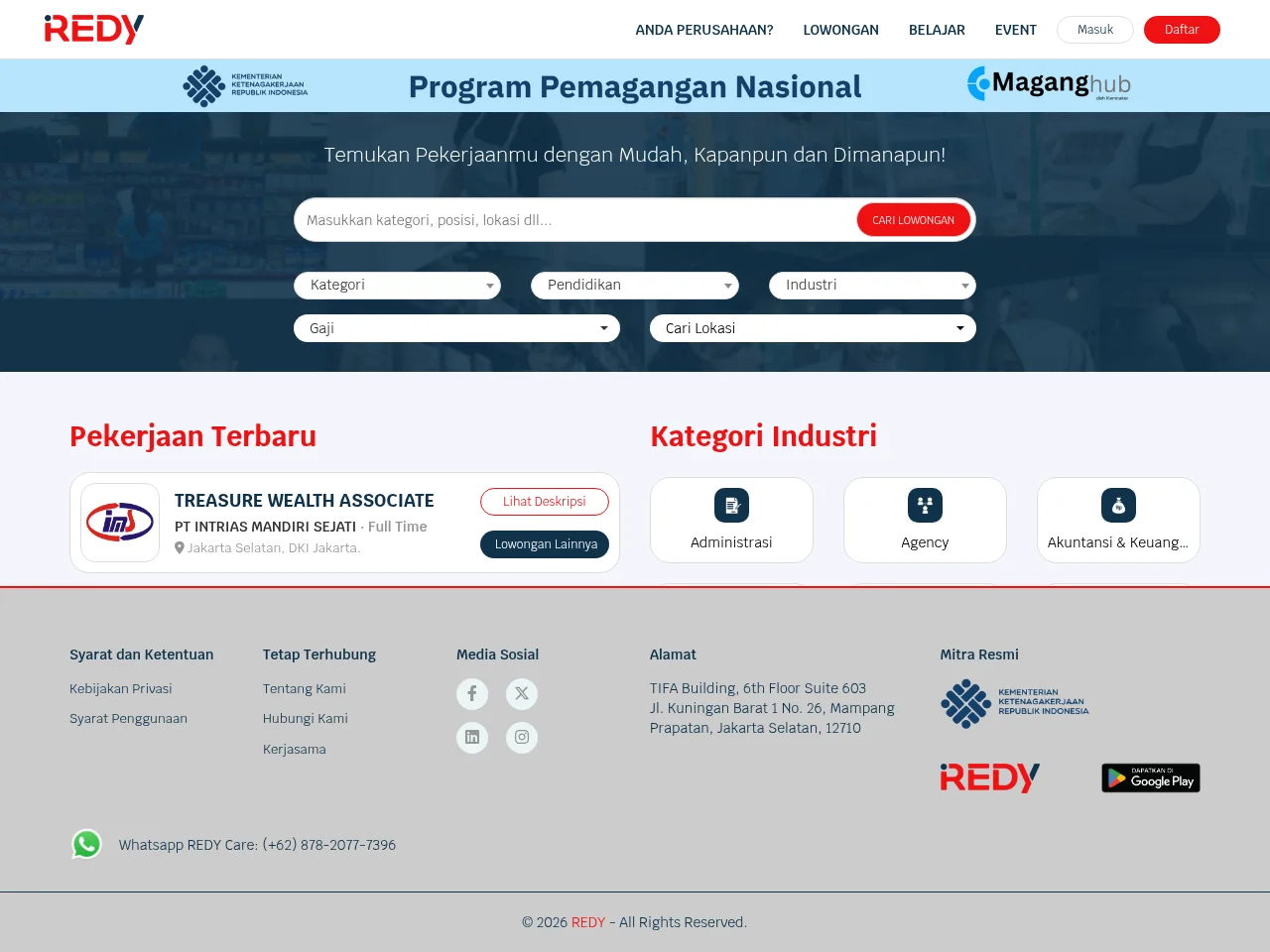 REDY job board platform screenshot showing job search interface