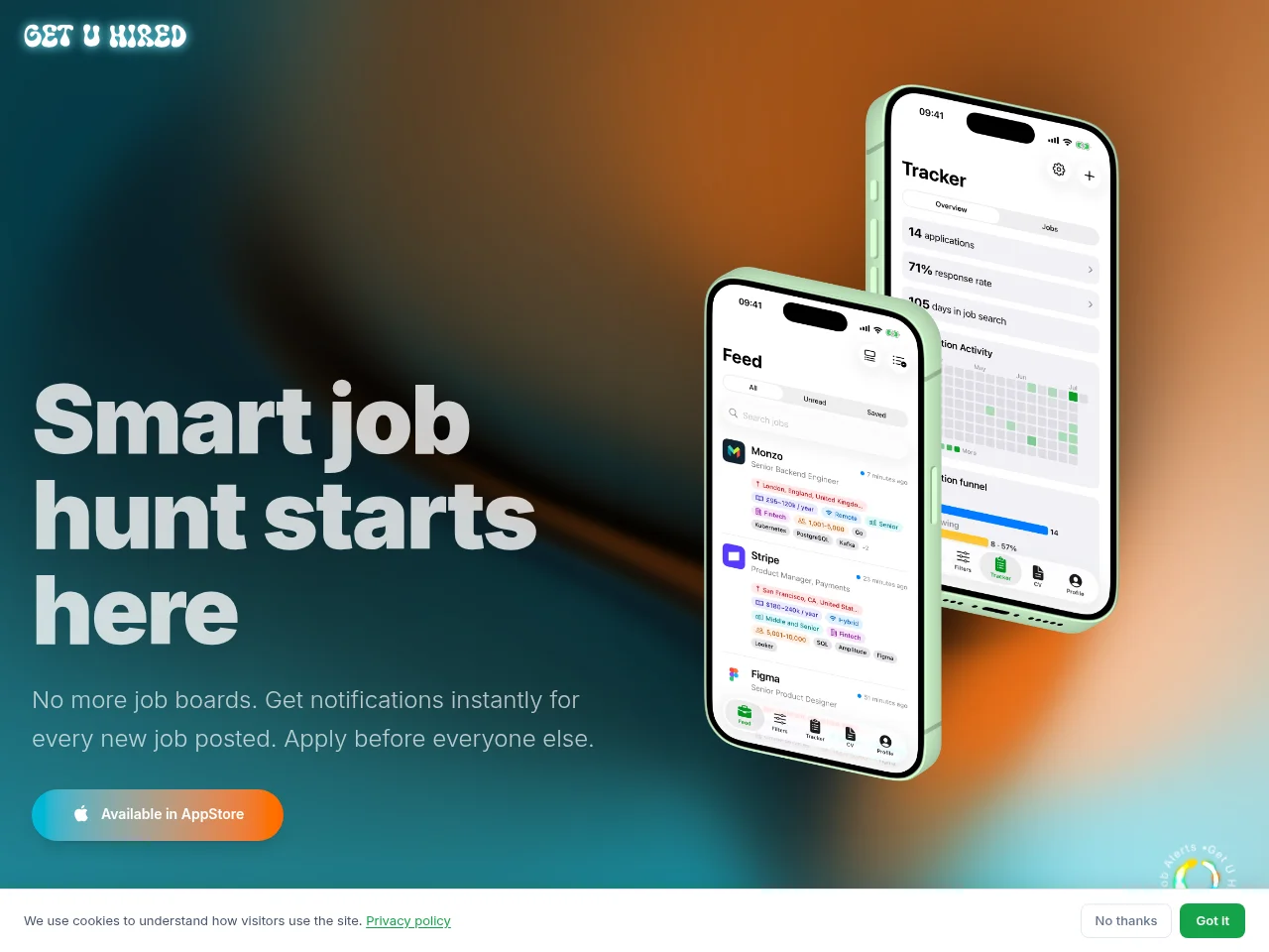Get U Hired job board platform screenshot showing job search interface