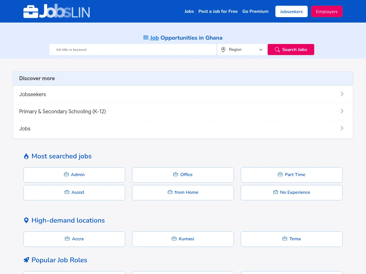 Jobslin job board platform screenshot showing job search interface