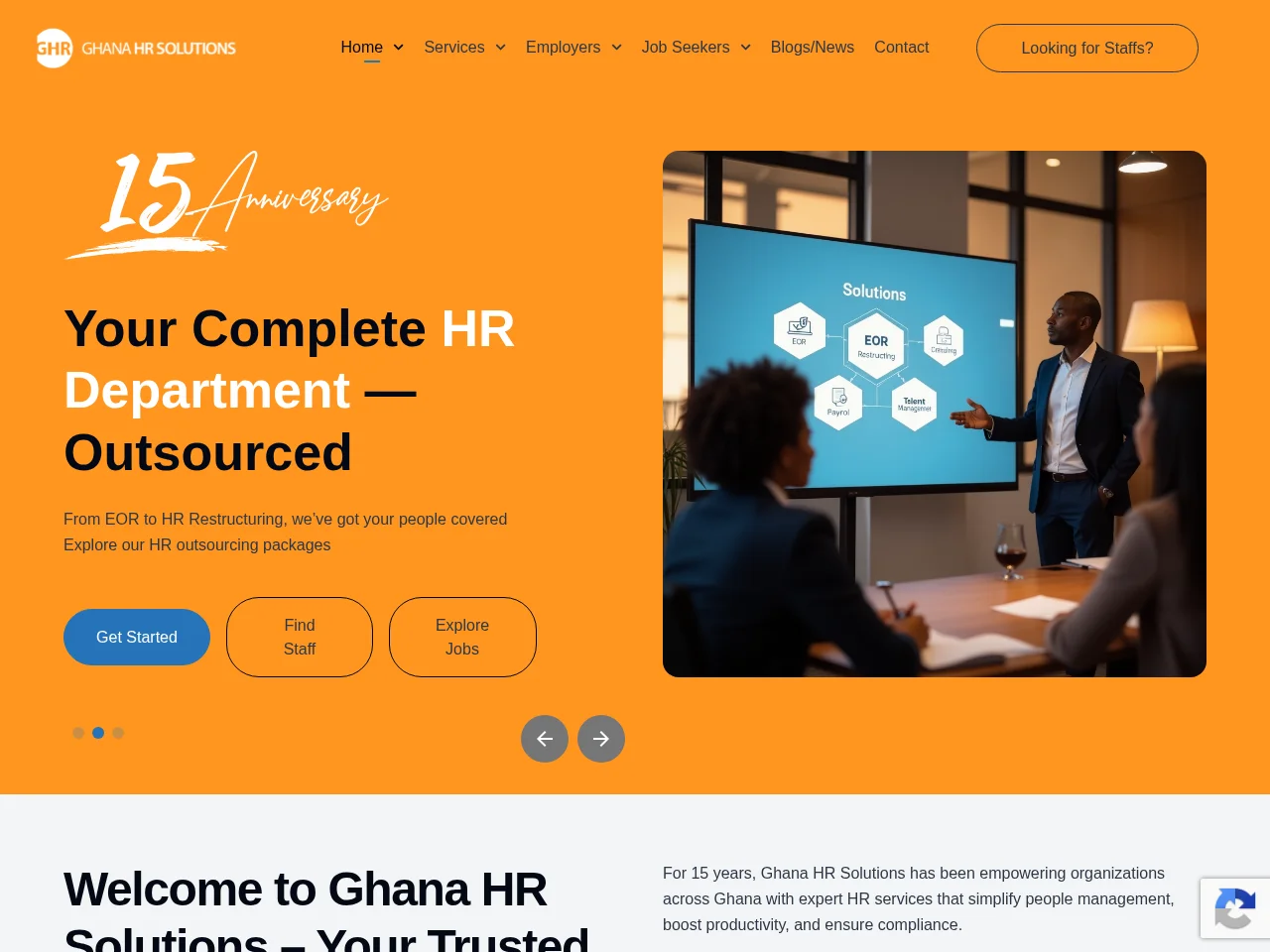 Ghana HR Solutions job board platform screenshot showing job search interface
