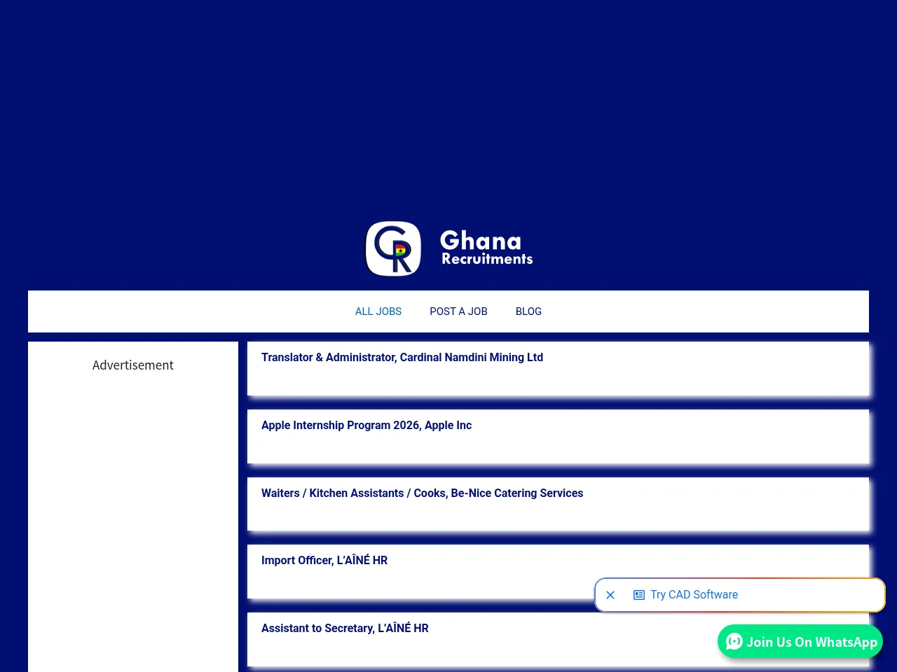 Ghana Recruitments screenshot Ghana Recruitments job board platform screenshot showing job search interface
