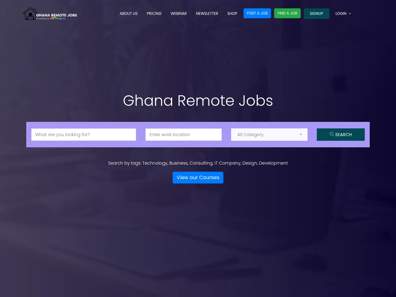 Ghana Remote Jobs job board platform screenshot showing job search interface