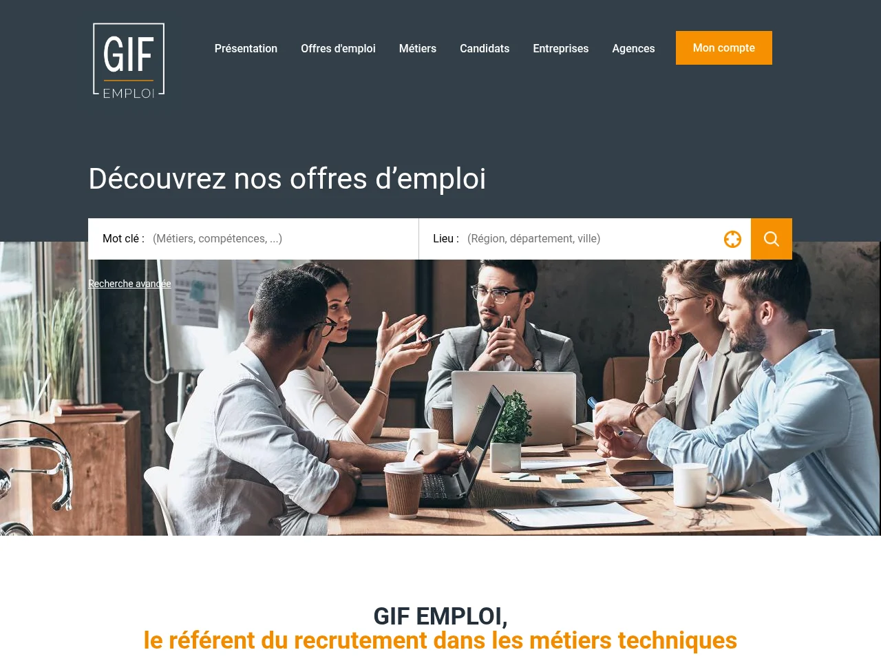 GIF Emploi job board platform screenshot showing job search interface