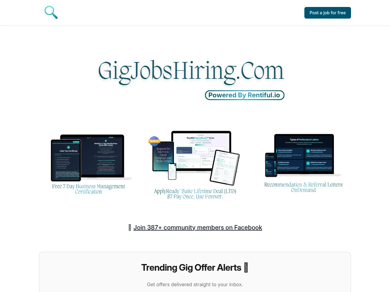 GigJobsHiring.Com screenshot GigJobsHiring.Com job board platform screenshot showing job search interface