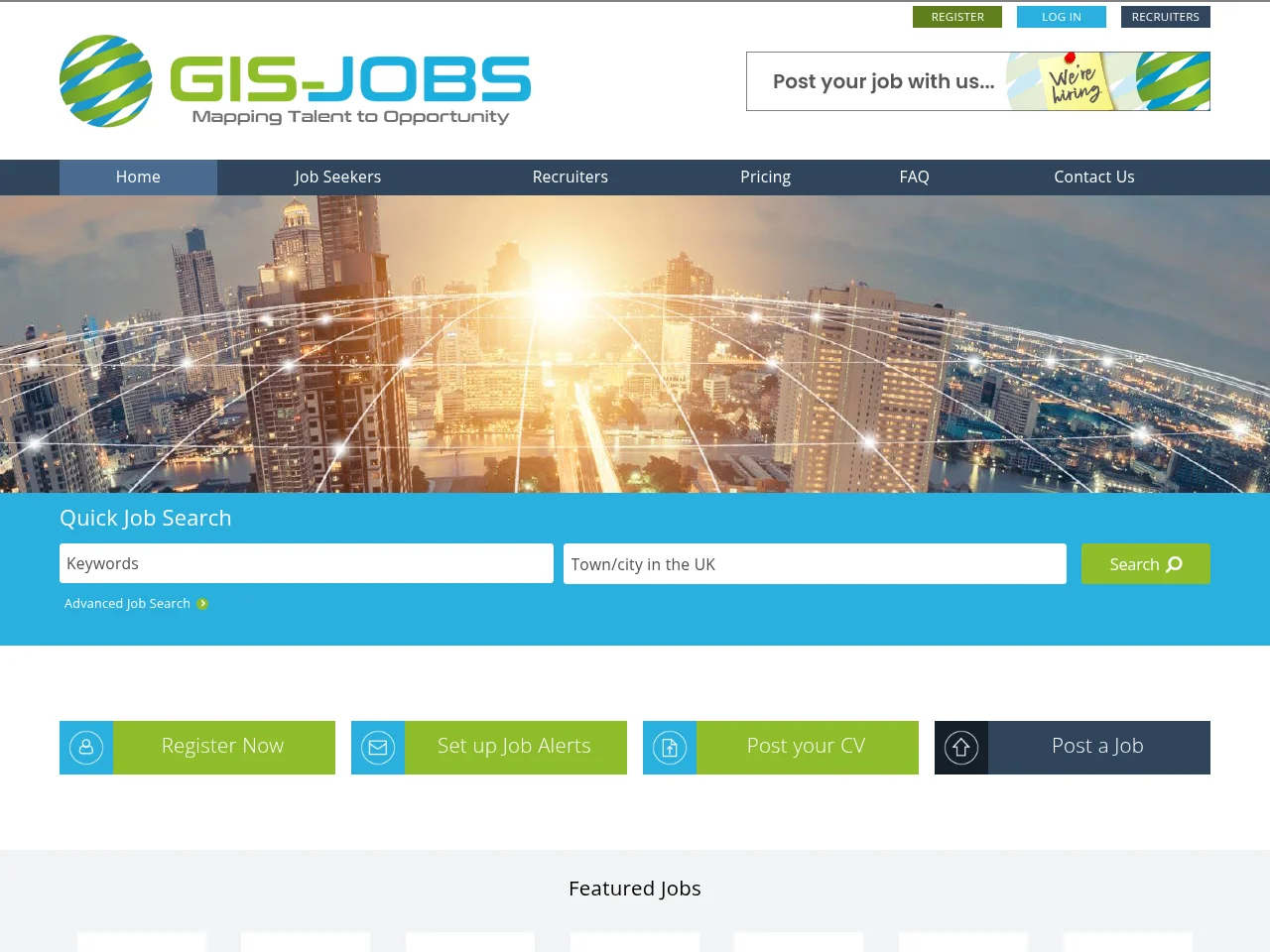 GIS Jobs job board platform screenshot showing job search interface