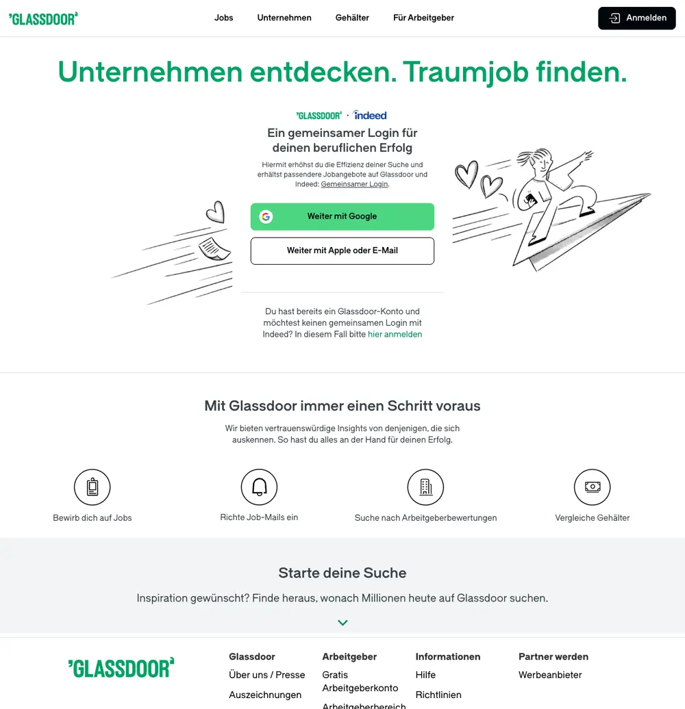 Glassdoor Austria job board platform screenshot showing job search interface