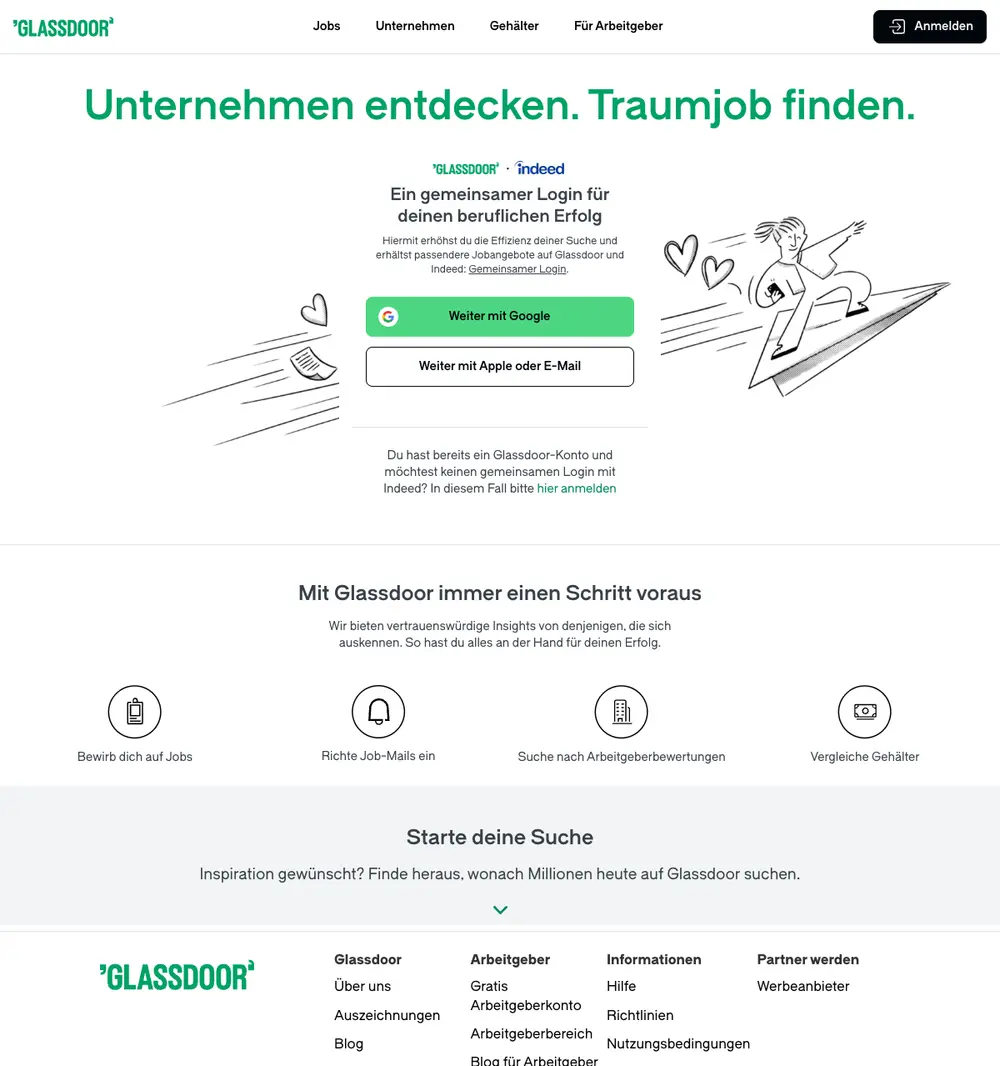 Glassdoor job board platform screenshot showing job search interface