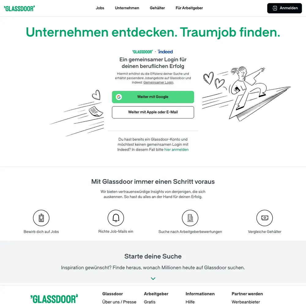 Glassdoor job board platform screenshot showing job search interface