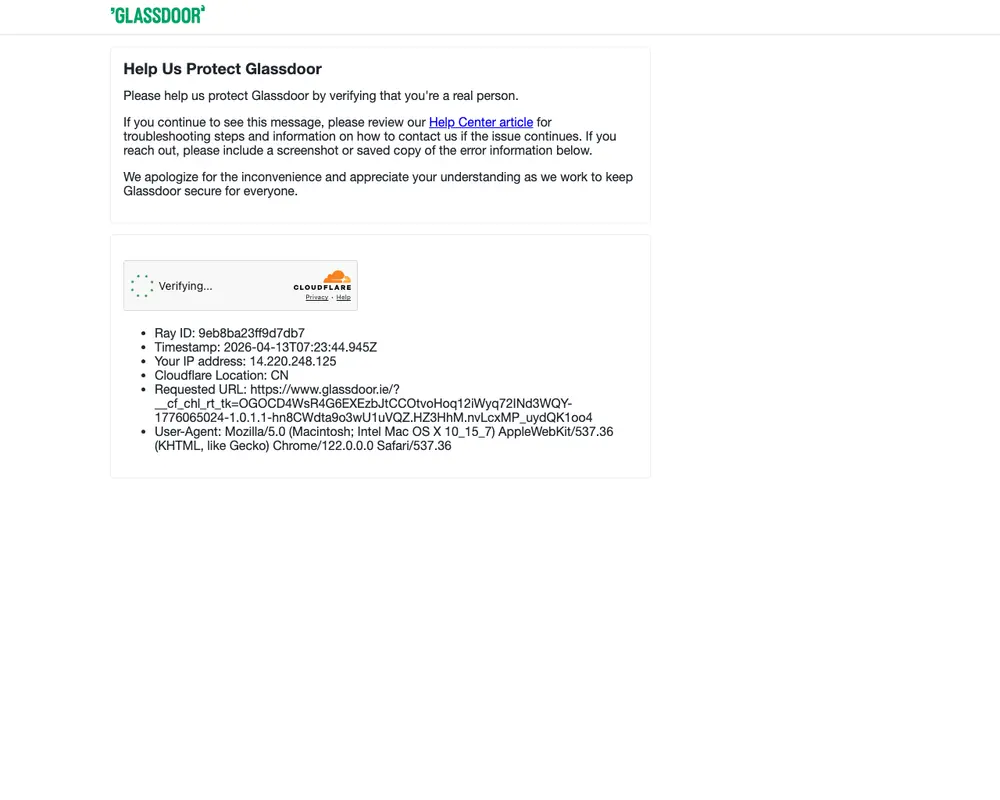 Glassdoor job board platform screenshot showing job search interface