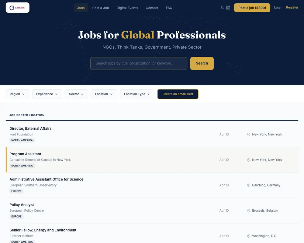 Global Jobs screenshot Global Jobs job board platform screenshot showing job search interface