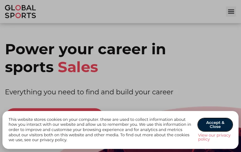 Global Sports job board platform screenshot showing job search interface