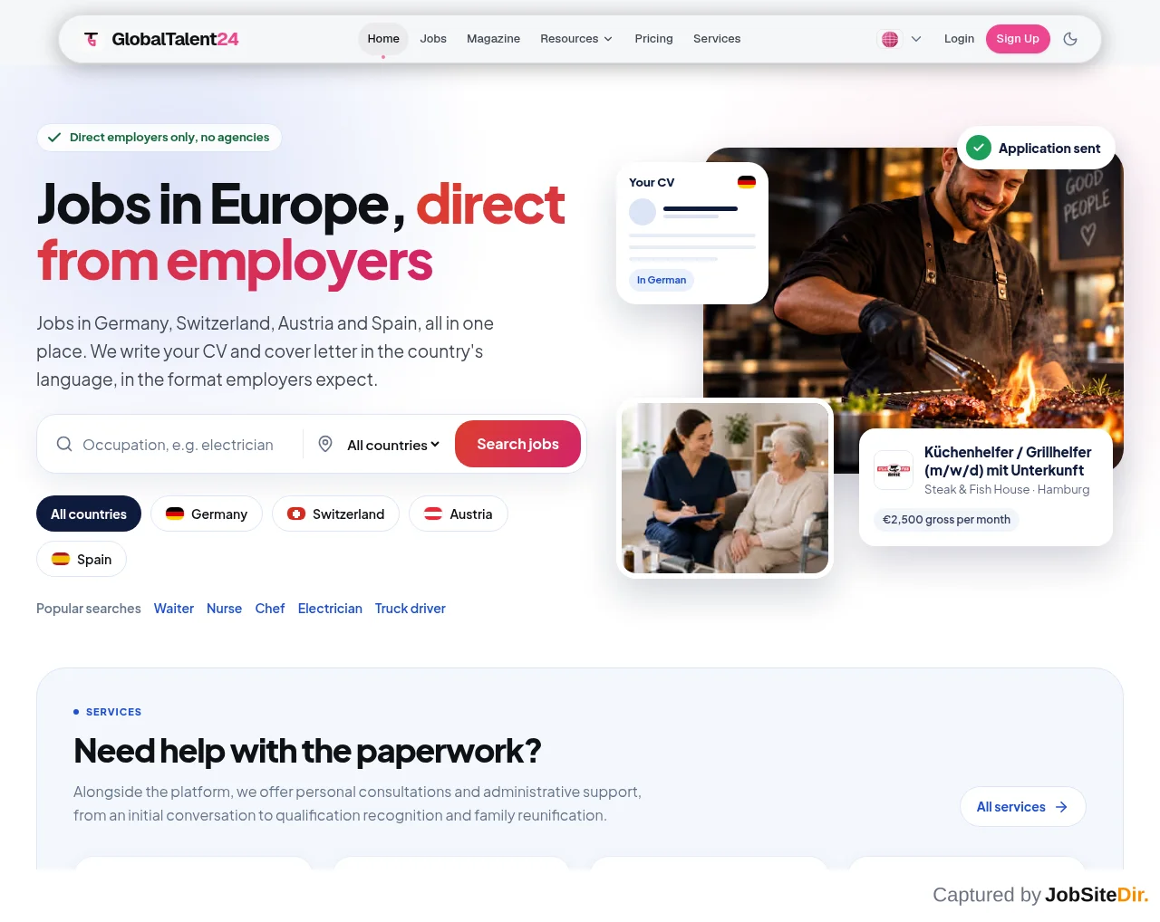 GlobalTalent24 website screenshot