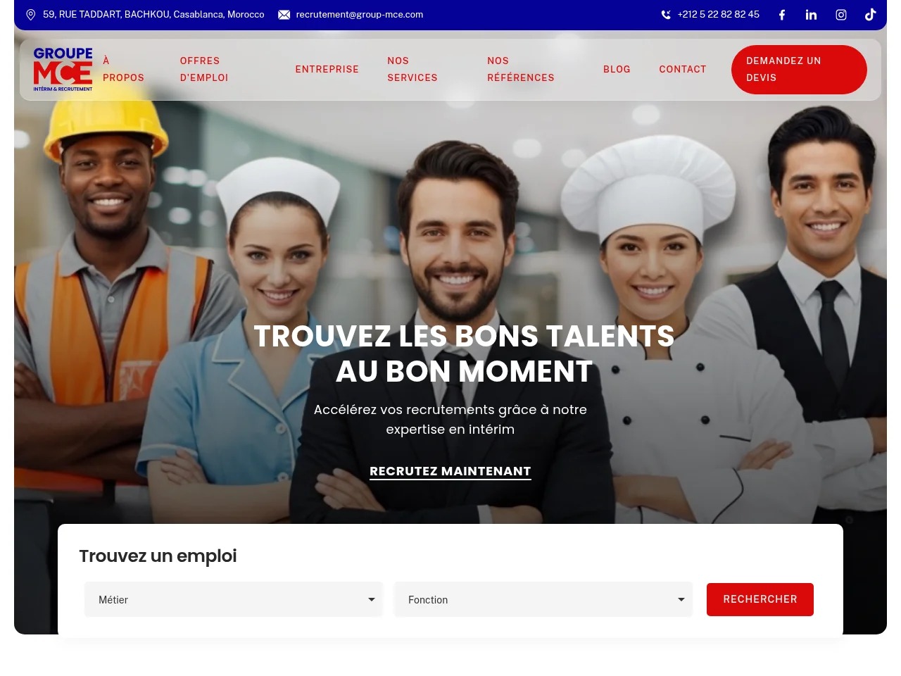 GMCE Recrutement job board platform screenshot showing job search interface