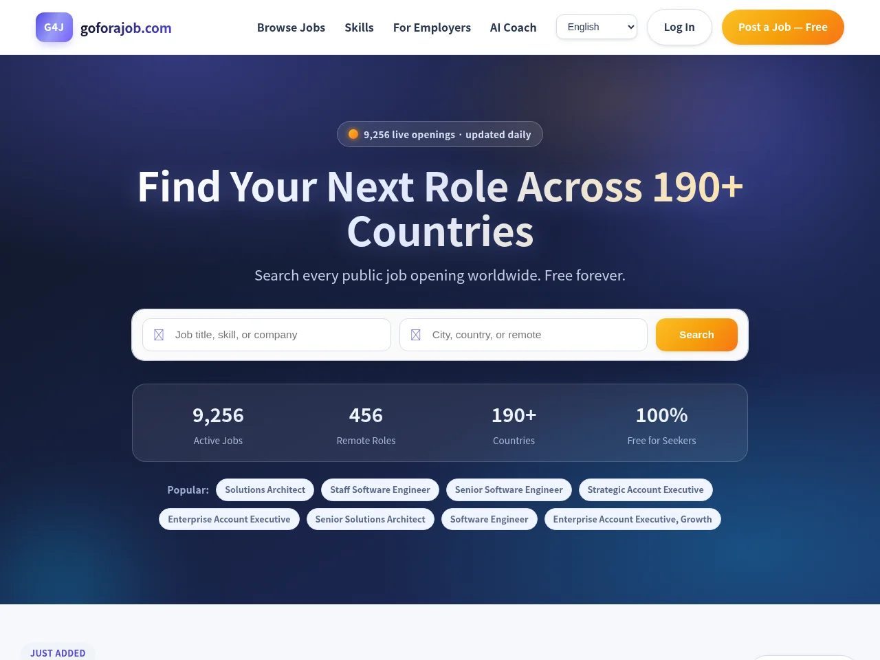 goforajob.com screenshot goforajob.com job board platform screenshot showing job search interface