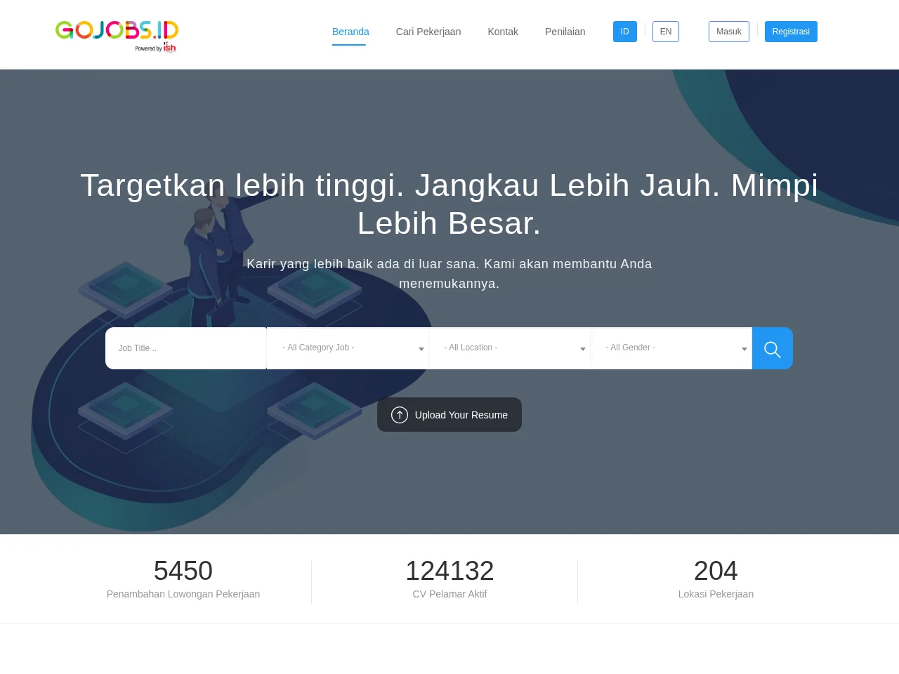 gojobs.id job board platform screenshot showing job search interface