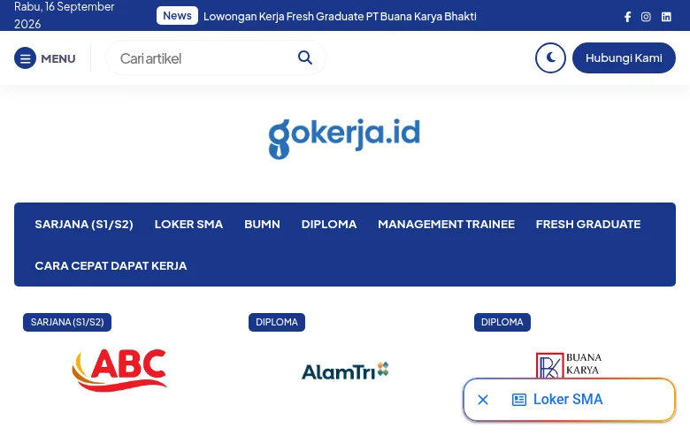 Gokerja ID job board platform screenshot showing job search interface